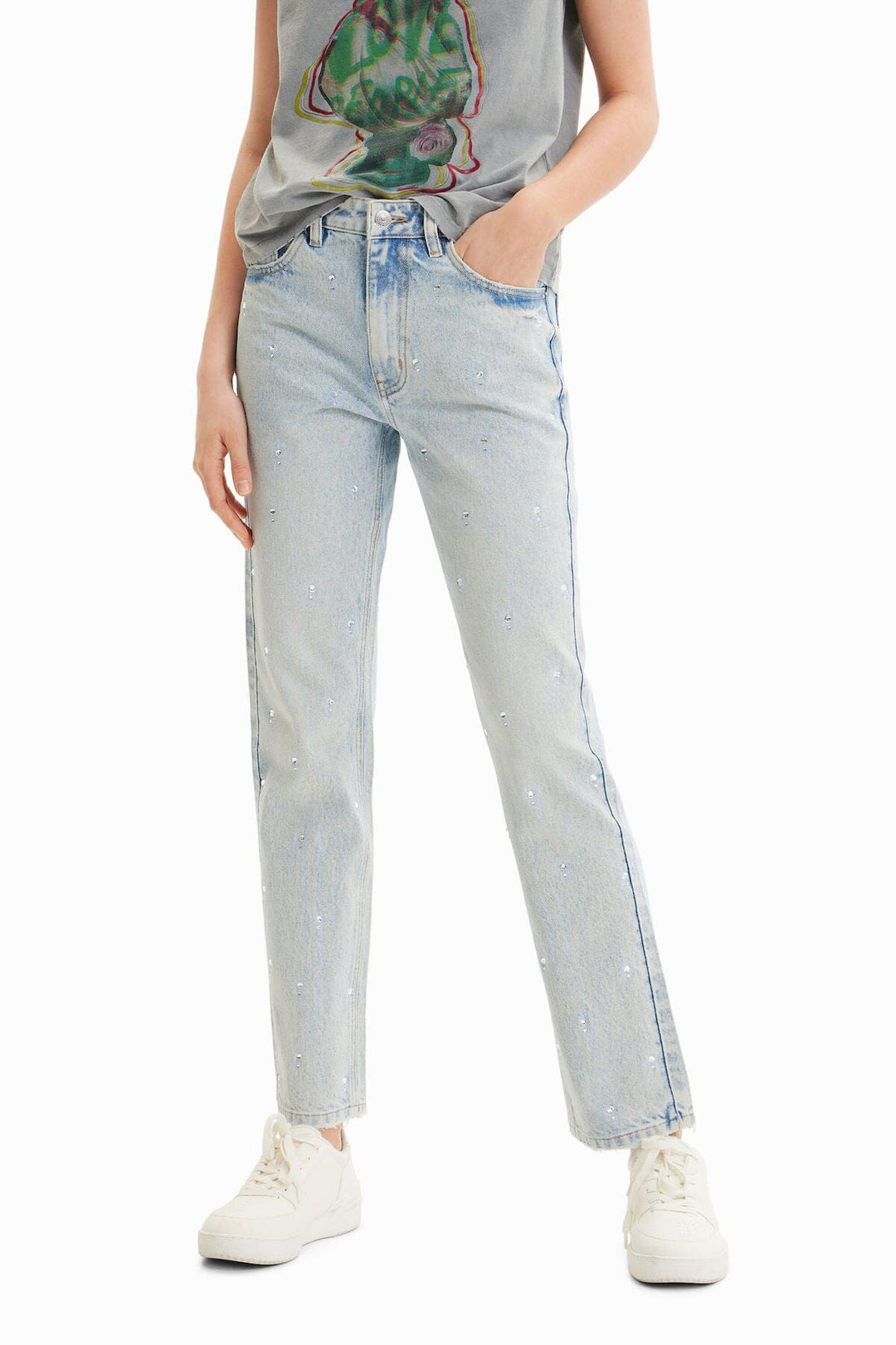 Jean droit à strass Femme - Bas - Pantalon - Jeans Desigual