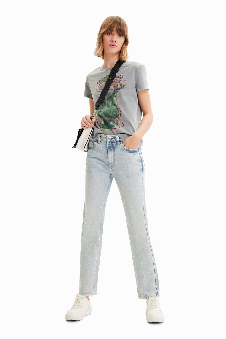 Jean droit à strass Femme - Bas - Pantalon - Jeans Desigual