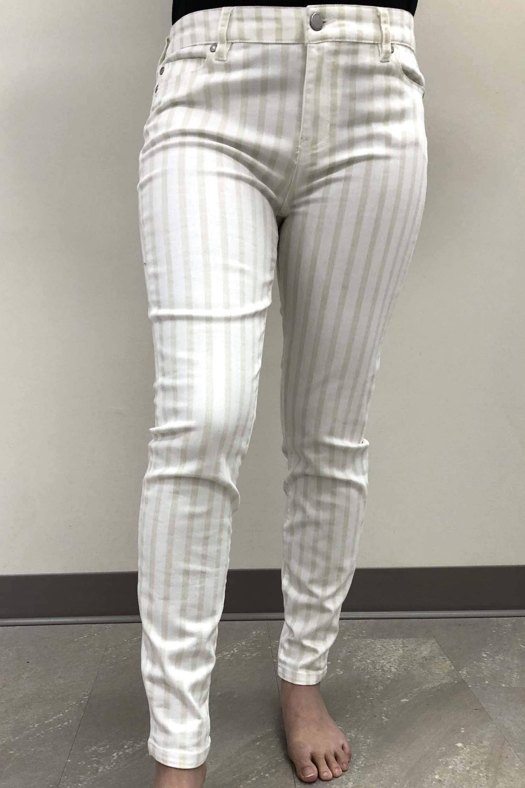 Jean ligné blanc et beige Femme - Bas - Pantalon - Jeans Liverpool