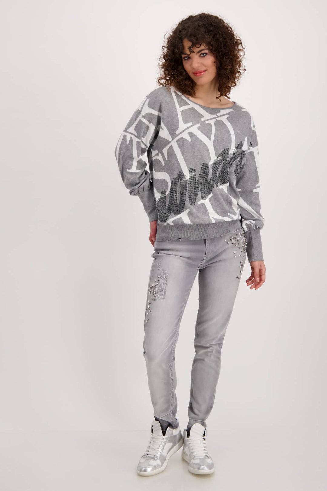 Pull en maille jacquard à col rond et strass Femme - Hauts - Chandail Monari